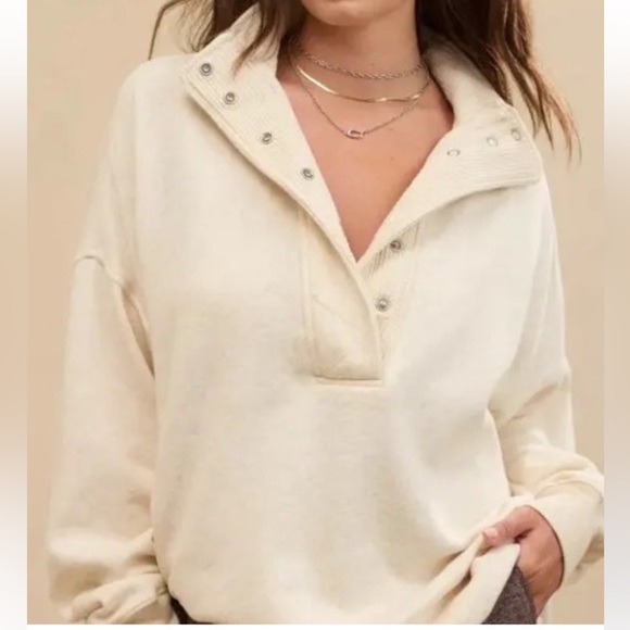 aerie Sweaters - aerie Getaway Quarter-Snap Sweatshirt | Heather Frost M